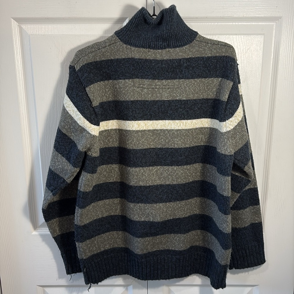 Jeep 100% Wool Striped Half Zip Sweater Blue Gray Pullover Men’s - Picture 6 of 10